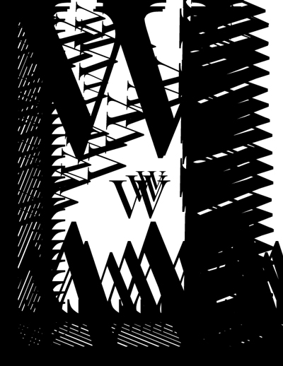 Abstract black and white image using only the letter 'W'