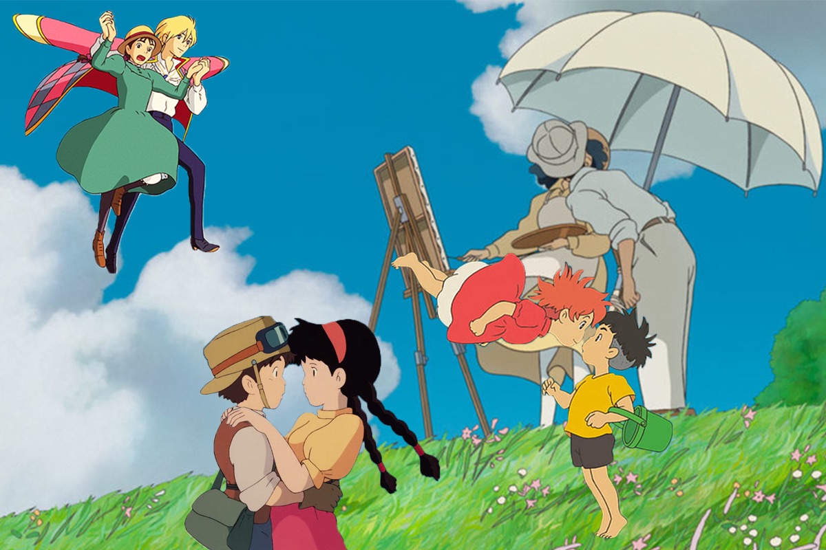 characters from howl's moving castle, the wind rises, ponyo, and castle in the sky