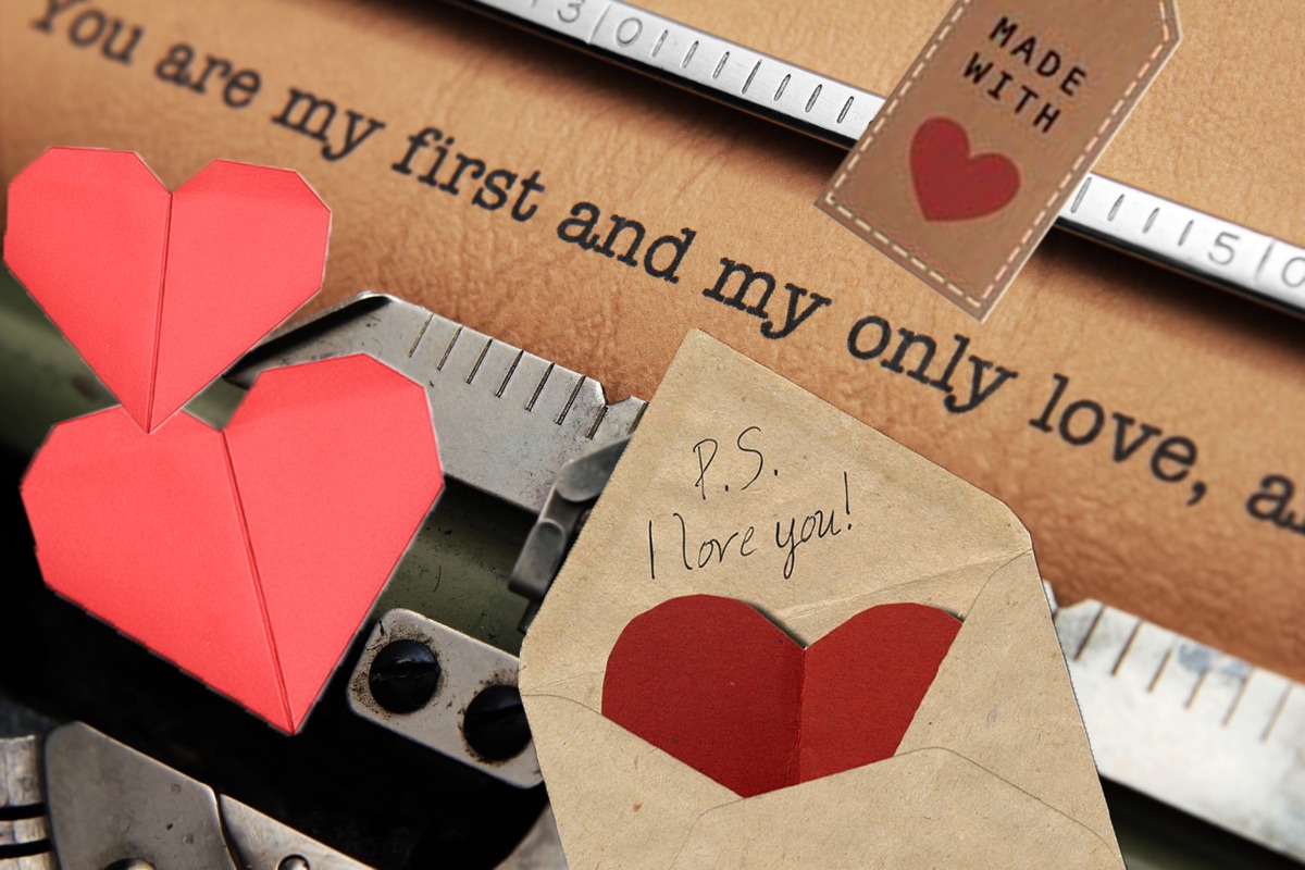 love letters, origami hearts, and gift tags