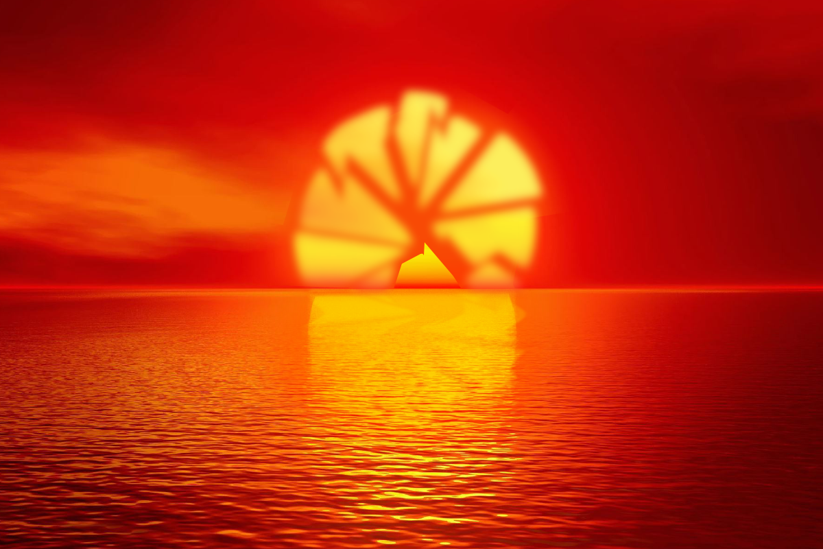 Red sunrise with broken sun