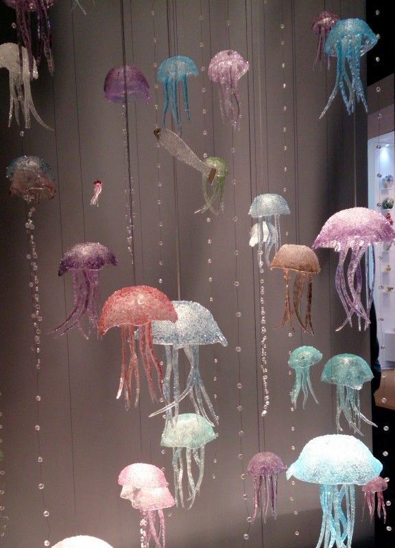 many colorful jellyfish